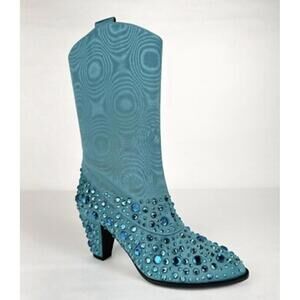 Gucci Crystal Embellished Boots Teal Blue Women’s EU 34 New with Box
